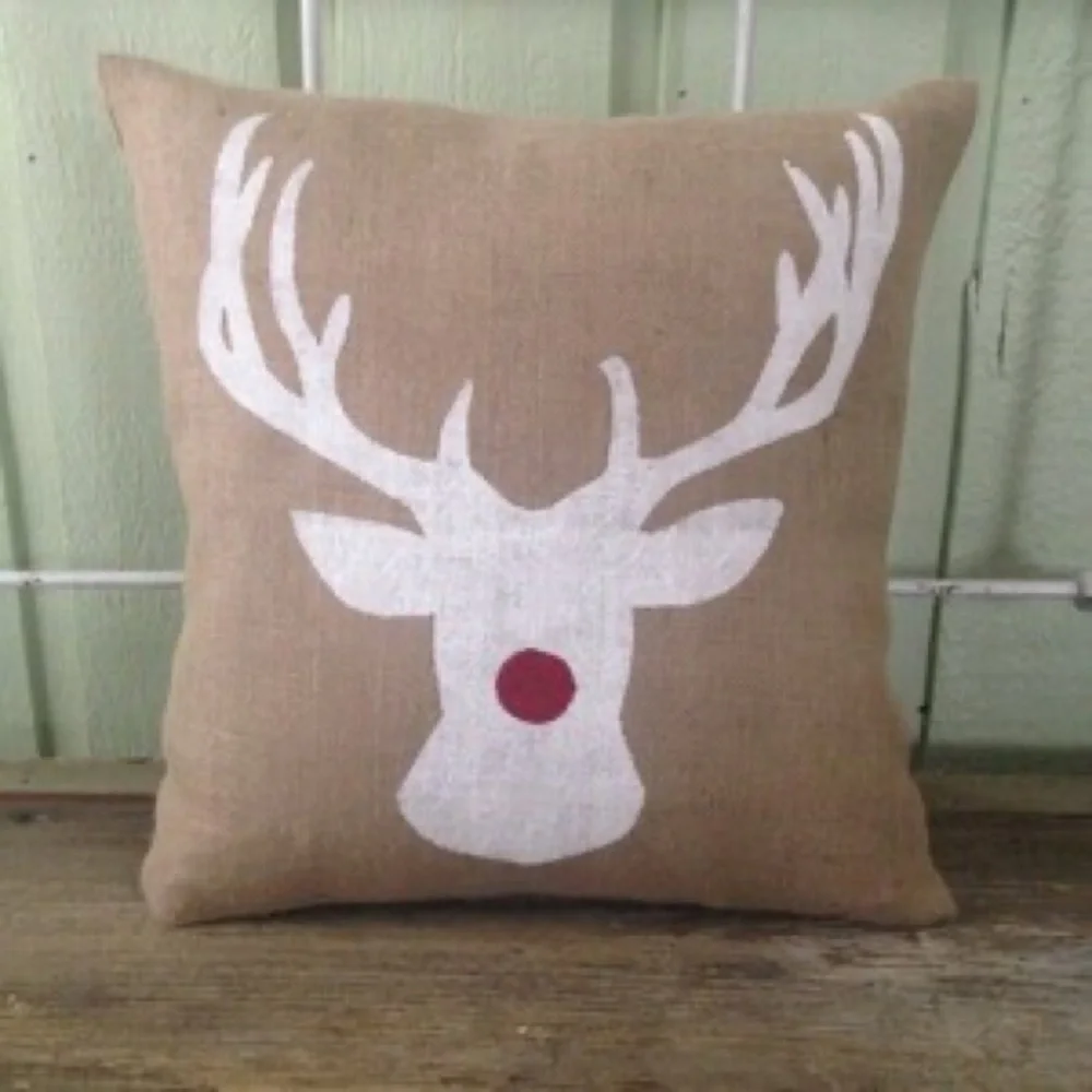 (2) Reindeer Burlap Pillowcases